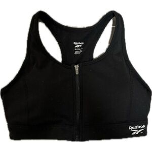 Reebok Women's Black Sports Bra with zip-up front and cut-out racerback